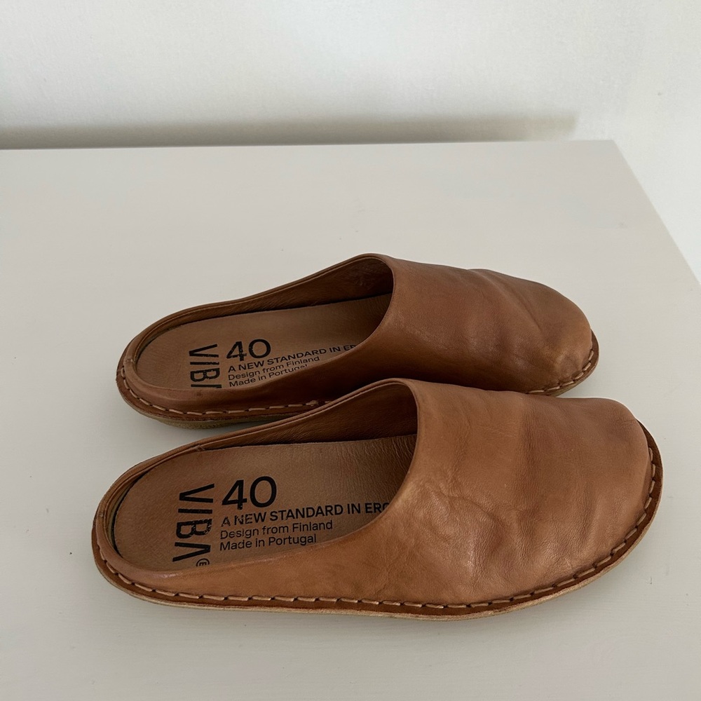 VIBA Roma Leather Fawn Tan Mule Shoe